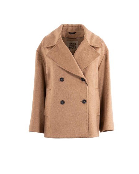 Shop CINZIA ROCCA  Coat: Cinzia Rocca short double-breasted coat with maxi lapels in pure wool.
Double-breasted.
Long sleeves.
Button closure.
Composition: 100% Wool.
Made in Italy.. B254005 65H5 -4